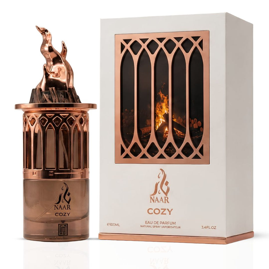 Aura by Aura Naar Cozy Eau de Parfum spray 100ml bottle with elegant design and transparent glass showing the fragrance inside.