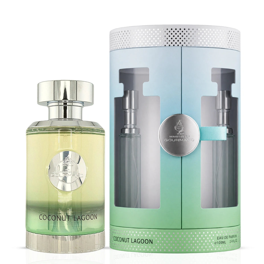 Coconut Lagoon Eau de Parfum spray by Paris Corner, 100ml bottle with a tropical-themed fragrance design.