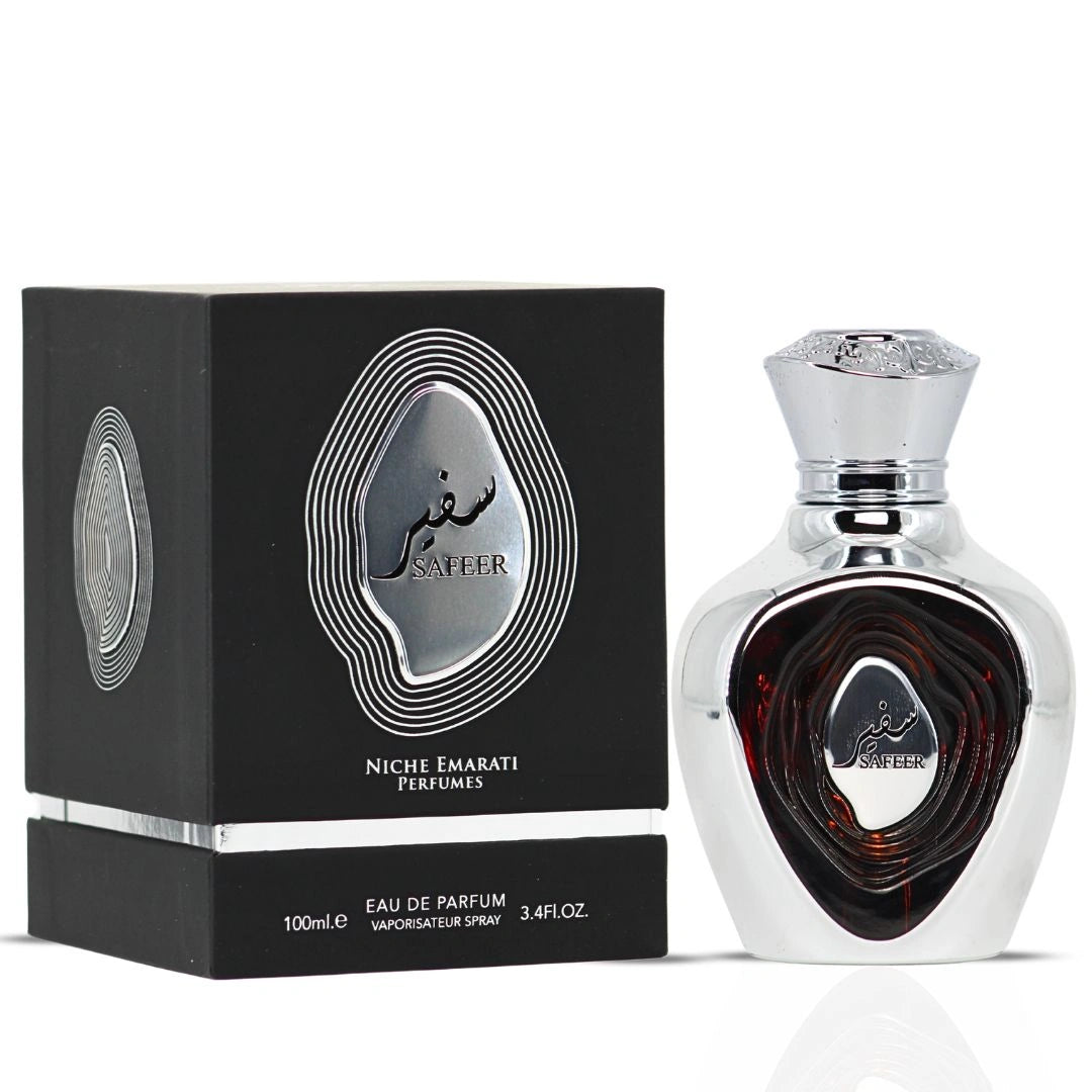 Niche Emarati Safeer Eau De Parfum Spray 100ml (3.4 oz) by Lattafa | Elegant. Grounded. Timelessly Masculine. - Intense Oud