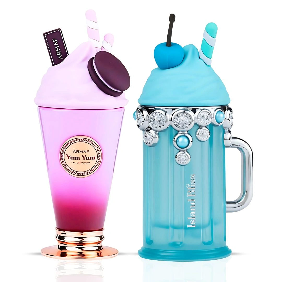 Yum Yum & Island Bliss Eau de Parfum Spray, 100ml (3.4 oz) by Armaf Delights | Two Irresistible Journeys Into Fruity-Floral Paradise (Bundle) - Intense Oud