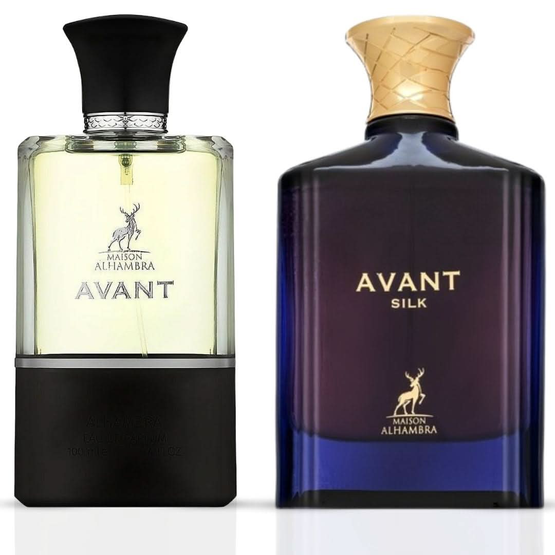 Maison Alhambra Avant & Avant Silk Eau de Parfum spray bundle with two 100ml bottles, elegant glass bottles with minimalist design