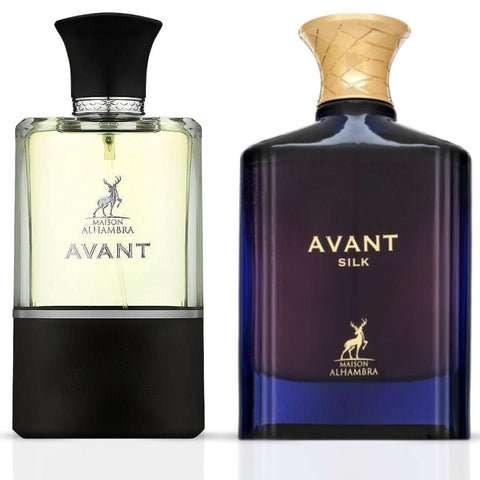 Maison Alhambra Avant & Avant Silk Eau de Parfum spray bundle with two 100ml bottles, elegant glass bottles with minimalist design