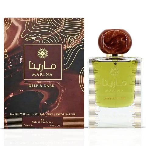 Marina Deep & Dark Eau de Parfum spray by Ard Al Zaafaran, 50ml, featuring a sleek bottle with dark and deep-toned design.