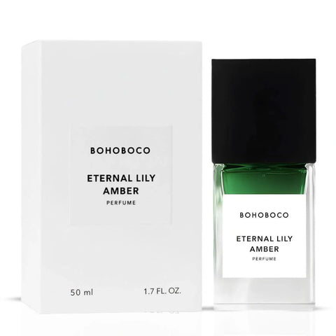 Bohoboco Eternal Lily Amber Eau de Parfum spray bottle, 50ml, featuring elegant packaging and a floral amber fragrance design