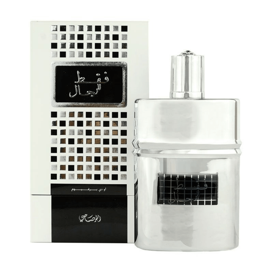 Rasasi Faqat Lil Rijal for Men Eau de Parfum spray 50ml bottle, sleek design, with logo and fragrance details visible.