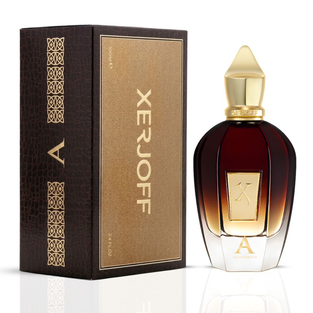 Xerjoff Alexandria II Parfum Spray 100ml bottle with elegant design, showcasing luxurious packaging and branding.