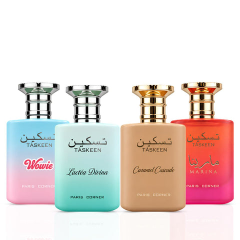 Taskeen Caramel Cascade, Marina, Wowie & Lactéa Divina Eau de Parfum Sprays 100ml (3.4 oz) by Paris Corner (Bundle)