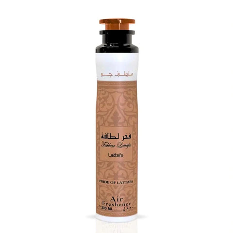 Lattafa Fakhar air freshener 300ml bottle with a sleek design, emitting a fresh, clean aroma.