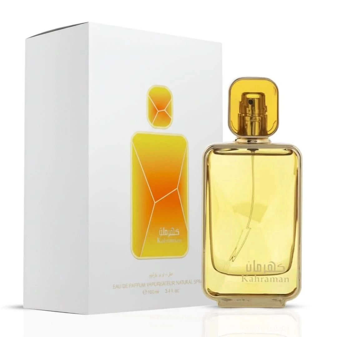 Arabian Oud Kahraman Eau de Parfum Spray 100ml, elegant glass bottle showcasing Arabian Oud branding and sophisticated parfum design.