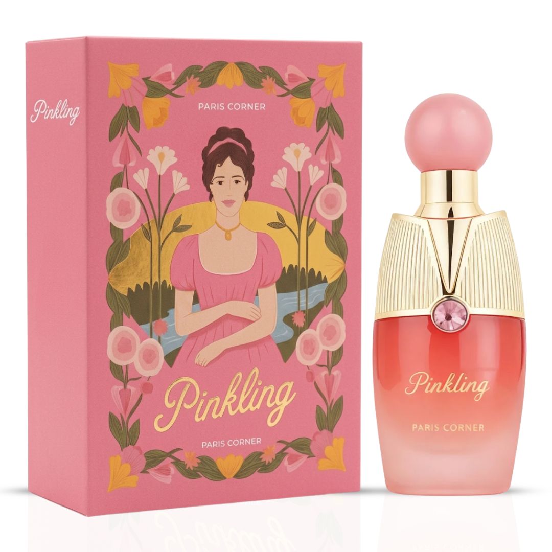 Pinkling Eau de Parfum Spray by Paris Corner, 100ml bottle with pink accents, showcasing elegant fragrance packaging.