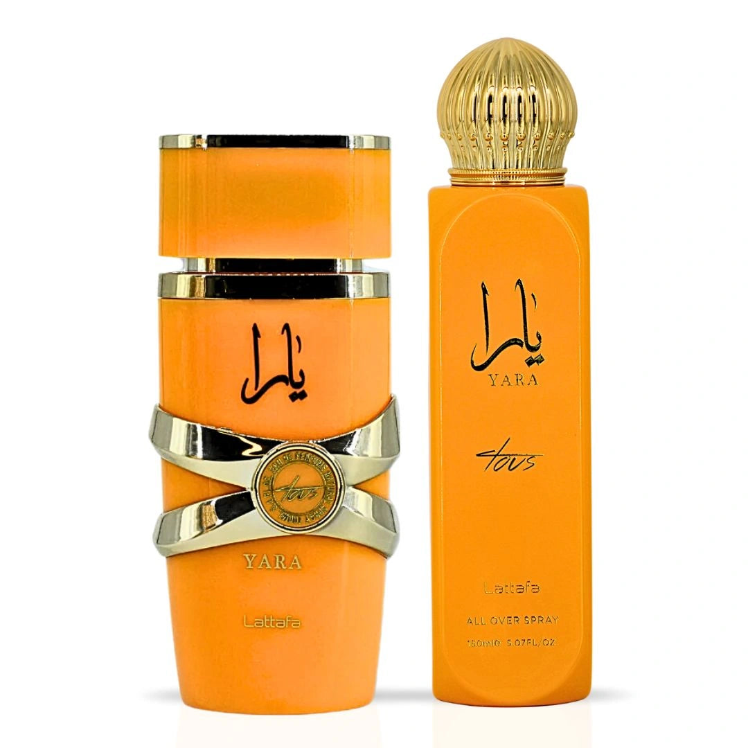 Yara Tous Eau de Parfum Spray 100ml (3.4 oz) & All Over Spray 150ml (5.07 oz) by Lattafa | Scent That Lifts You (Bundle) - Intense Oud