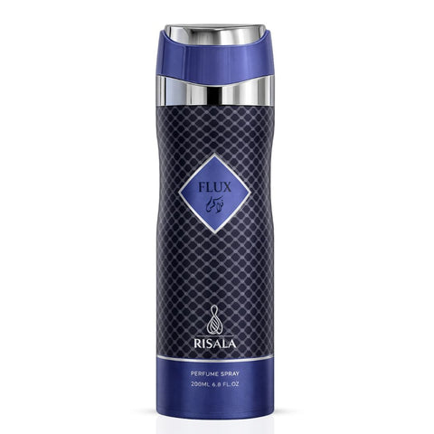 Flux Body Spray 200ml by Elite Risala, deodorant bottle with sleek design and spray nozzle, ready for freshening up.