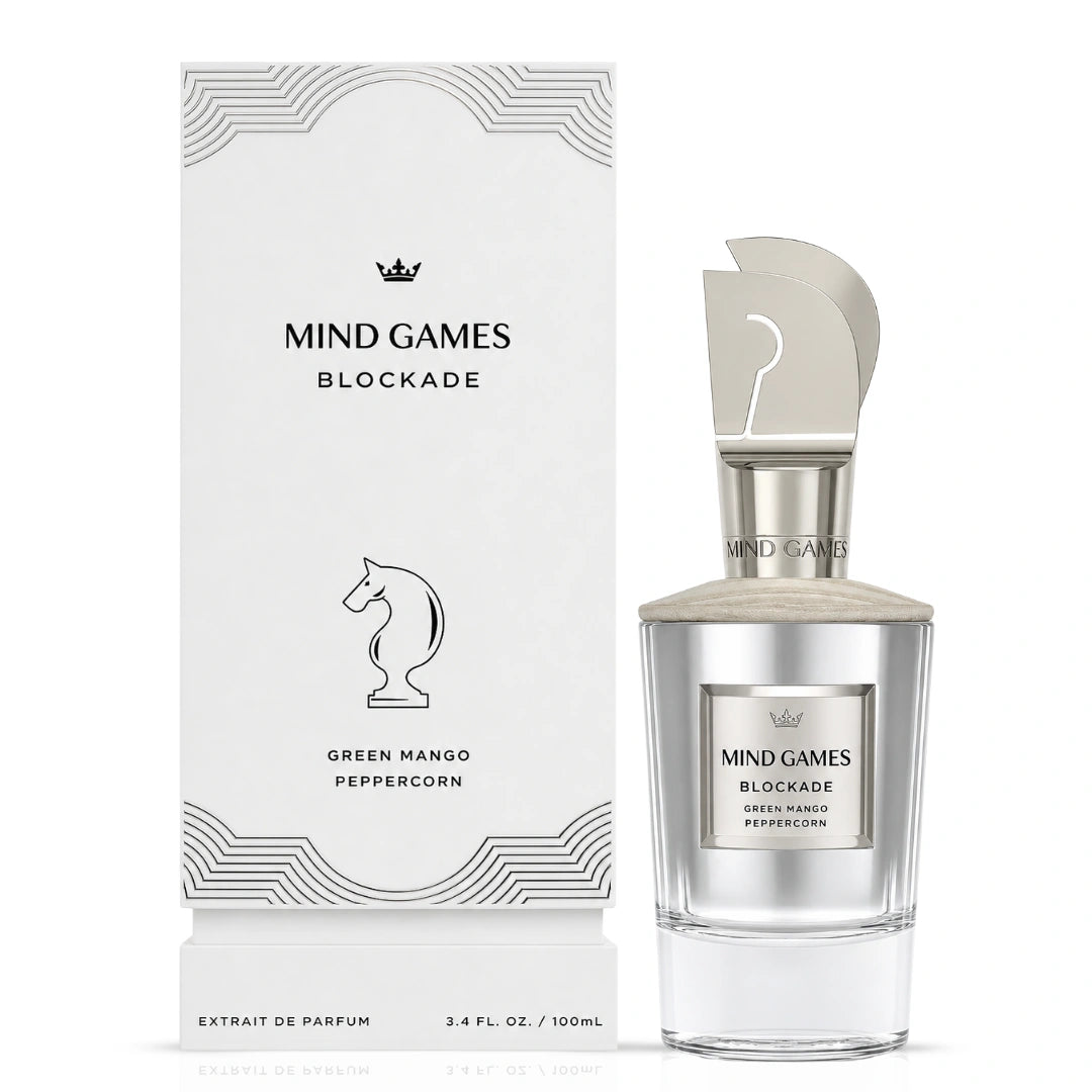 Blockade Extrait de Parfum by Mind Games, 100ml EDP bottle with elegant packaging and detailed design.