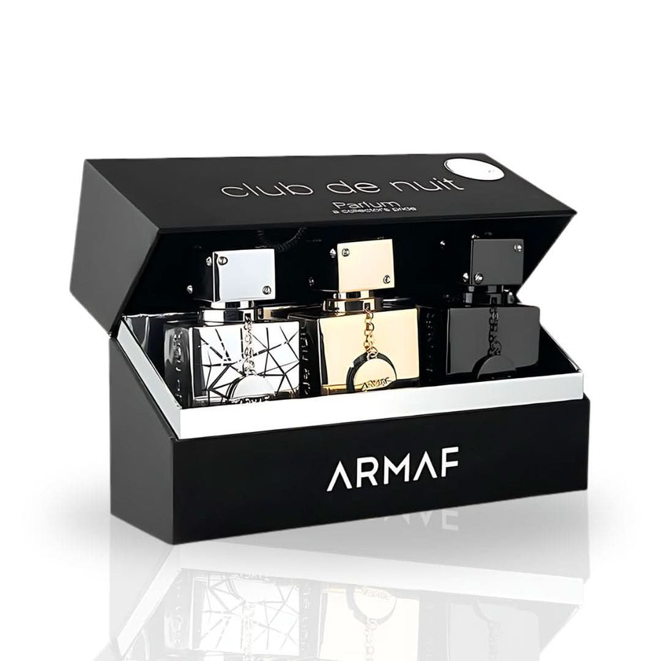 Armaf Club De Nuit Collector's Pride 3-piece Eau de Parfum spray gift set with three 30ml bottles, elegant packaging.