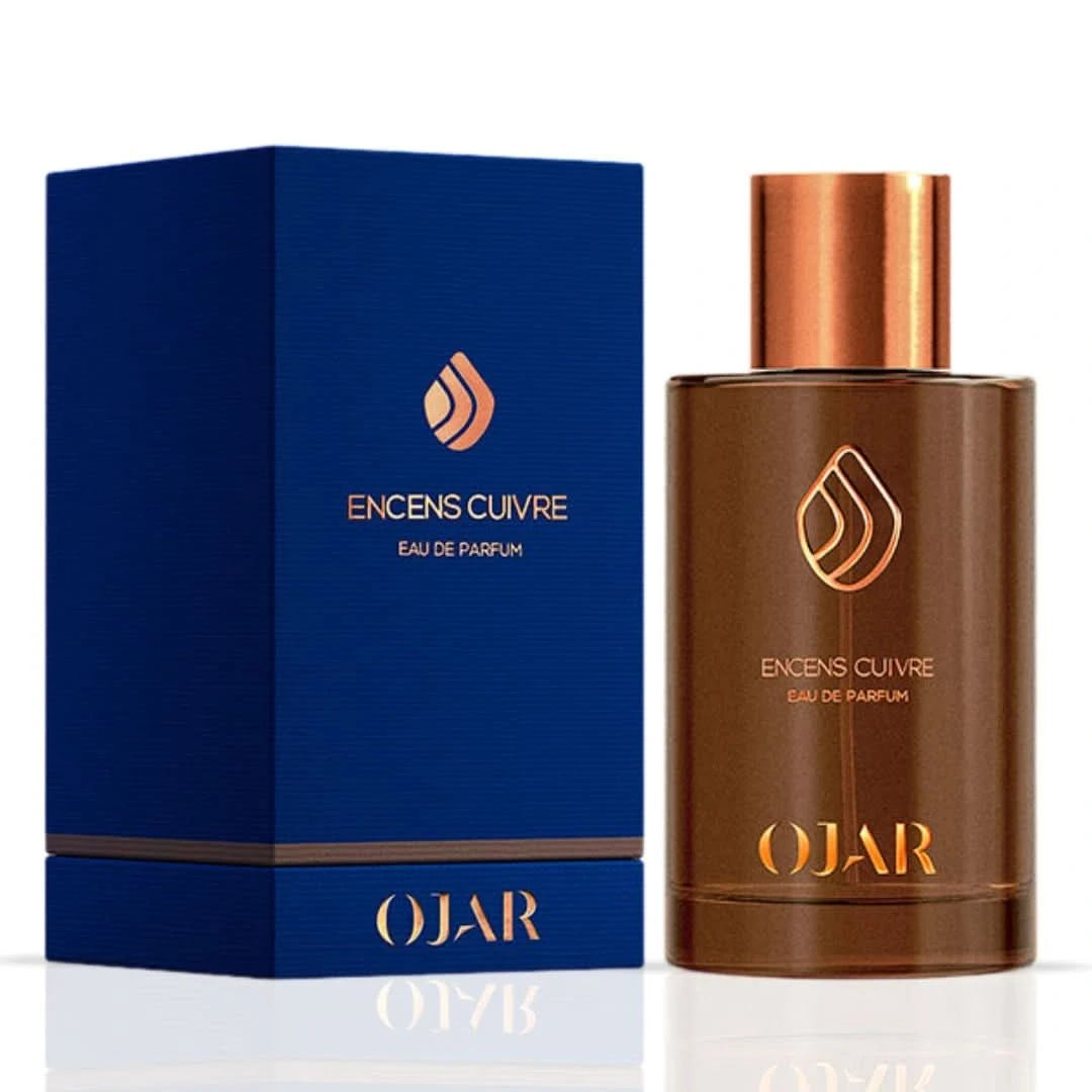 Ojar Encens Cuivre Eau De Parfum 100ml bottle with elegant packaging and metallic accents, showcasing the fragrance’s luxurious design.