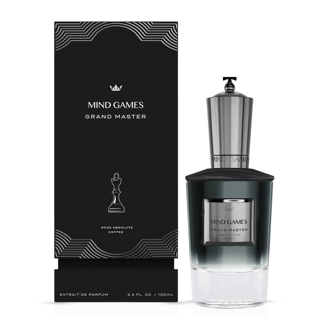 Grand Master Extrait de Parfum by Mind Games, 100ml EDP bottle with elegant packaging and sleek design.