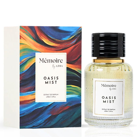 Azha Oasis Mist Extrait de Parfum Spray 100ml bottle from Memoire Collection, featuring elegant packaging and branding.