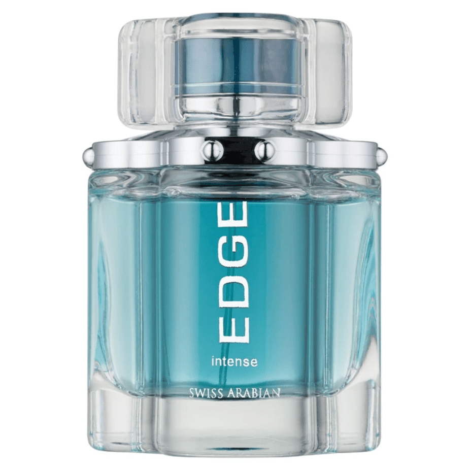 Swiss Arabian Edge Intense for Men 100ML EDT bottle with sleek design and modern branding, showcasing the men's fragrance.