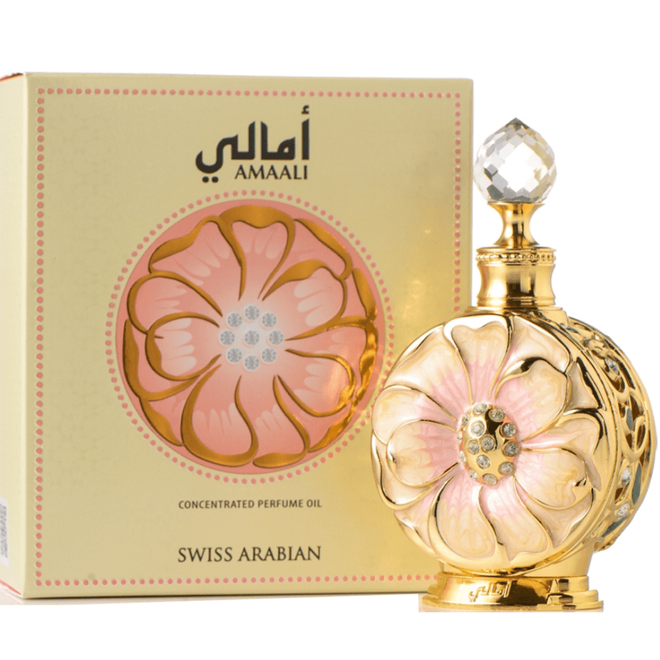 Swiss Arabian Amaali for Women Perfume Oil in 15ml CPO bottle, with elegant packaging and a luxurious fragrance display.