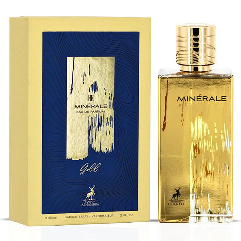 Minerale Gold Eau de Parfum Spray 100ml (3.4 oz) by Maison Alhambra | Smoky Patchouli, Osmanthus Silk, Suede-Kissed Woods - Intense Oud