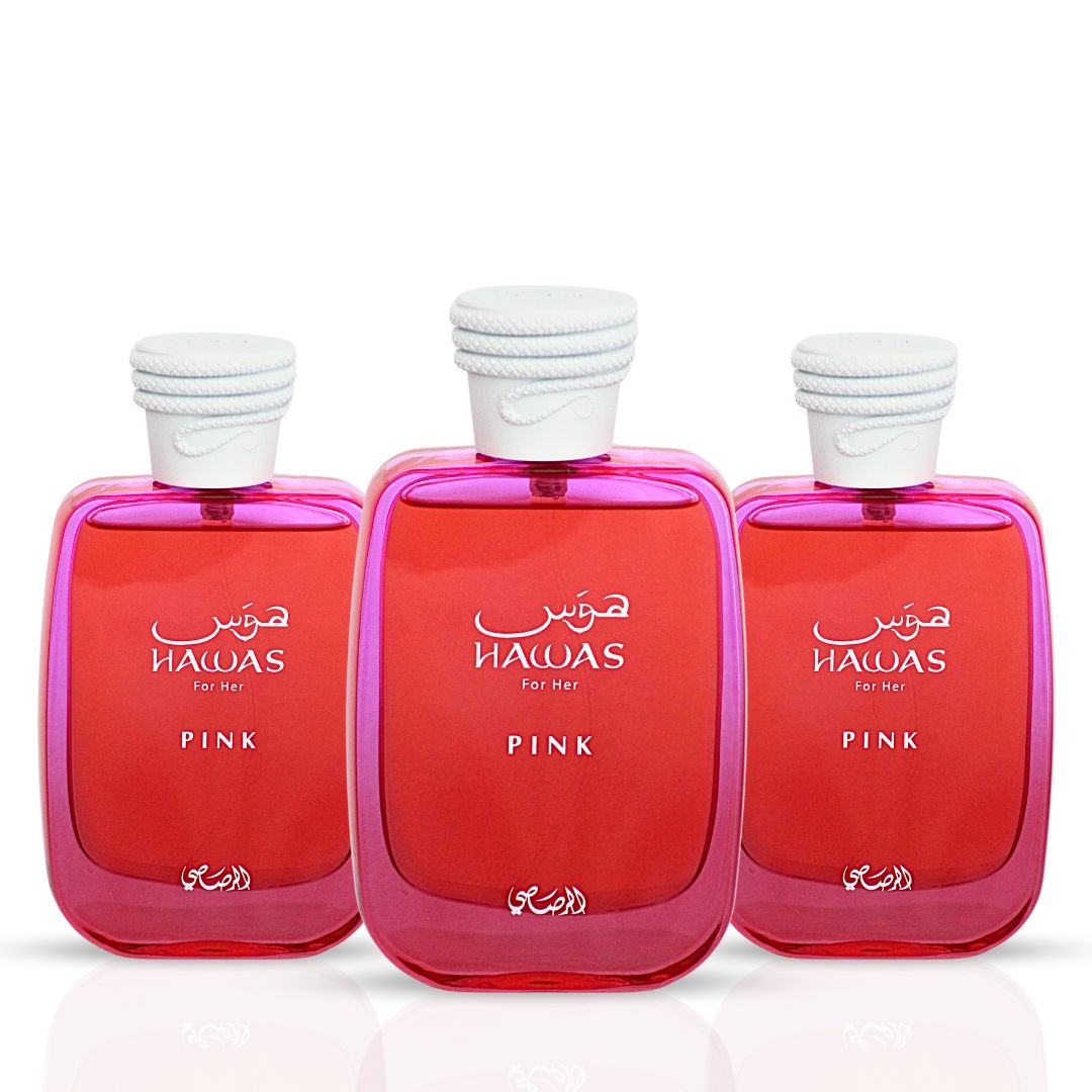 Hawas Pink for Her Eau de Parfum Spray 100ml (3.4 oz) by Rasasi (Pack of 3) - Intense Oud