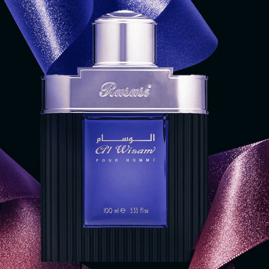 Rasasi Al Wisam Evening Men Eau De Parfum 100 ML bottle, sleek design, featuring the fragrance for sophisticated evening wear