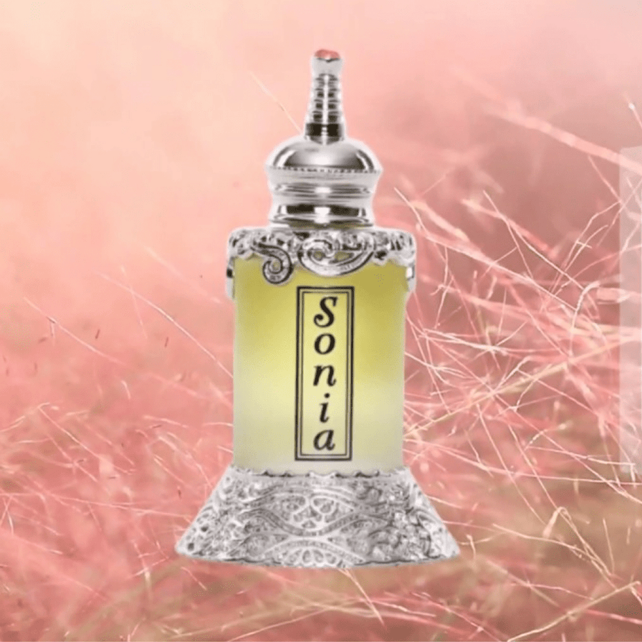 Rasasi Sonia Perfume Oil in a 15 ML bottle, concentrated perfume oil with a luxurious fragrance, displayed in the image.