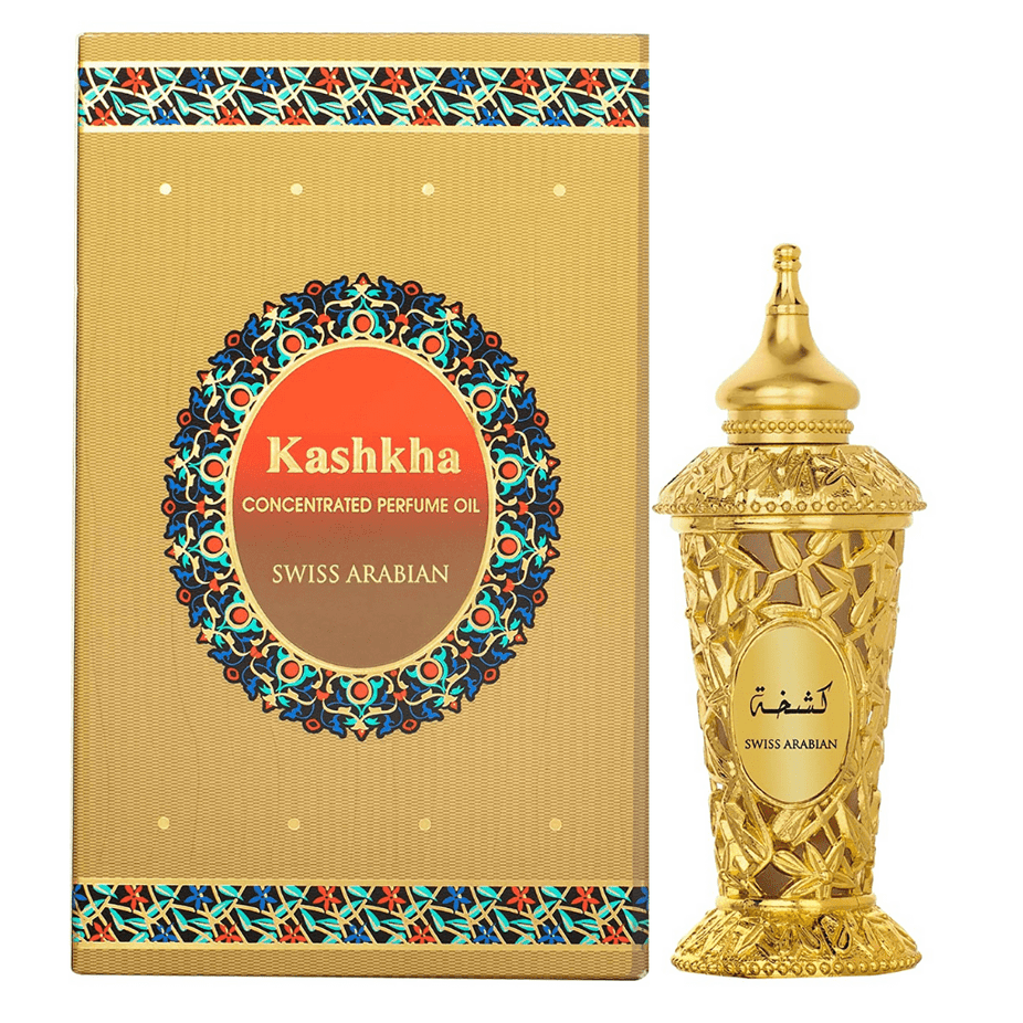 Swiss Arabian Kashkha Perfume Oil in 20ml bottle, concentrated CPO with elegant packaging and brand label visible.
