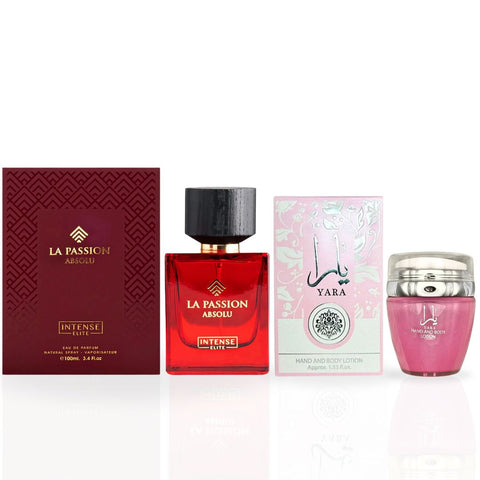 YARA Hand & Body Lotion 45ML (1.53 OZ) By Ard Al Zaafaran & La Passion Absolu for Women EDP Spray 100ML (3.4 OZ) by Intense Elite | Luxurious Fragrance Experience. (DYNAMIC BUNDLE) - Intense Oud
