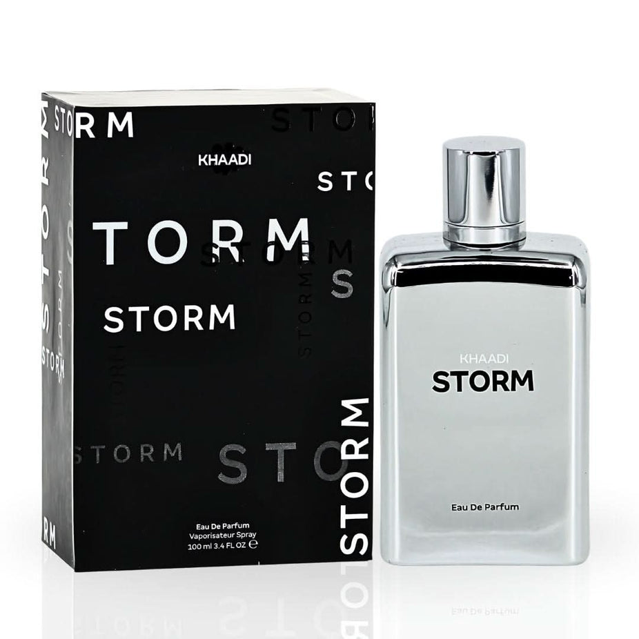 Khaadi Storm Eau de Parfum spray bottle, 100ml, elegant packaging with floral and citrus notes visible on the label