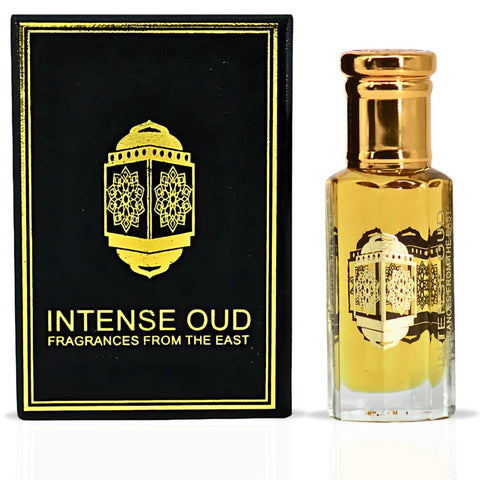 Bengal Oud perfume oil by Intense Oud in a 12ml bottle with a black gift box, showcasing the elegant loose oil packaging.
