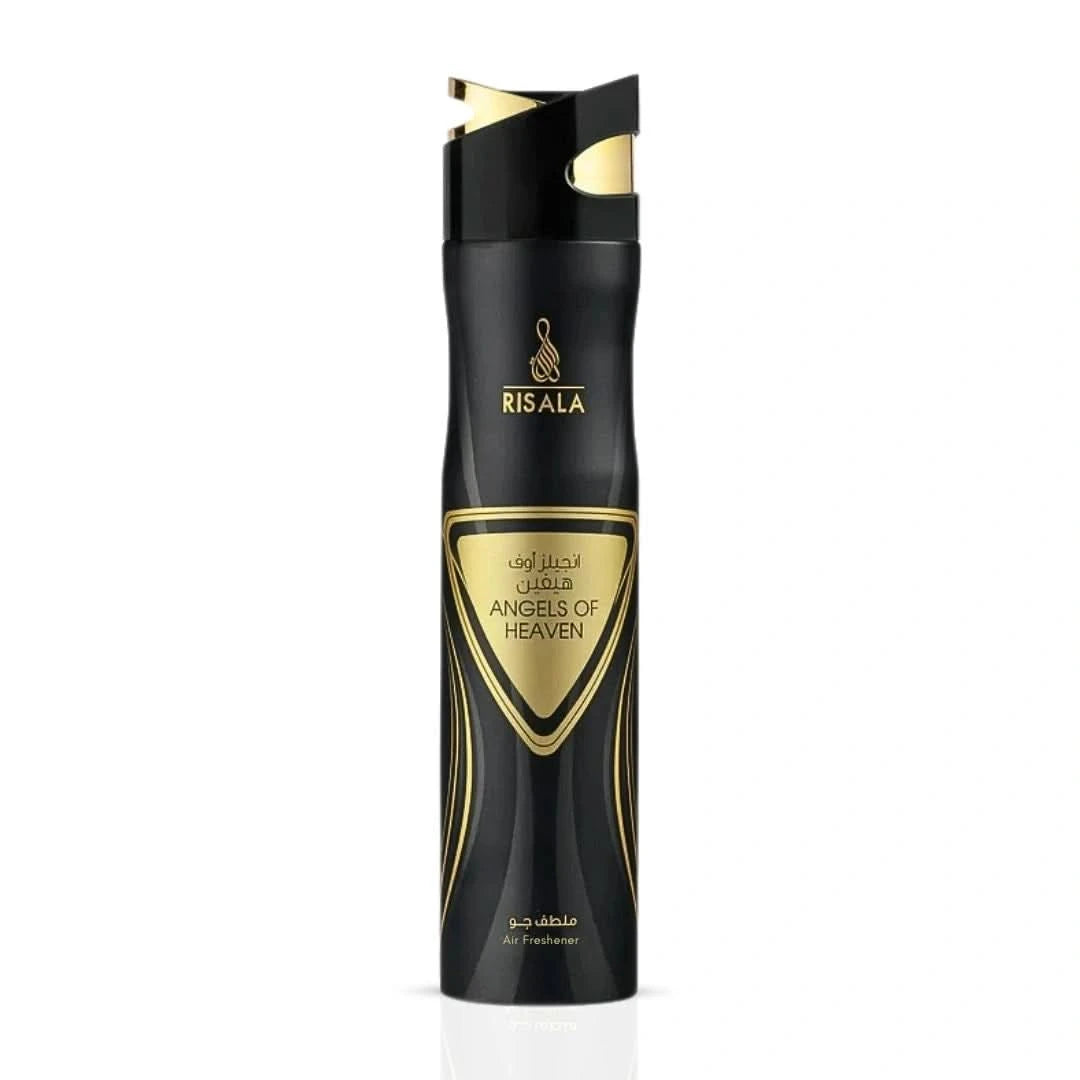 Risala Angels of Heaven air freshener bottle, 300ml, with elegant label and floral design, showcasing the RISALA brand.