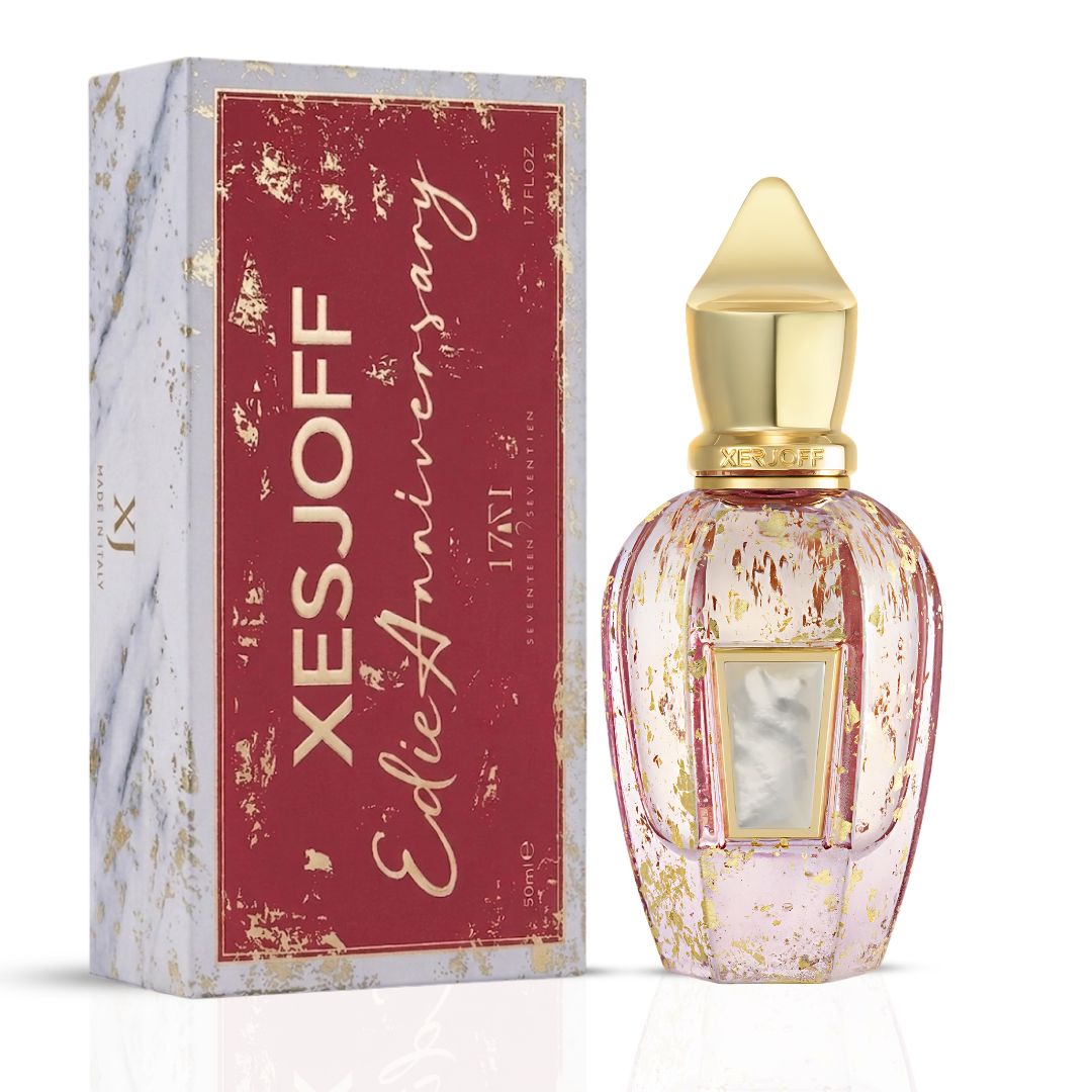 Xerjoff Elle Anniversary parfum spray 50ml, elegant perfume bottle with a sleek design and luxurious gold accents.