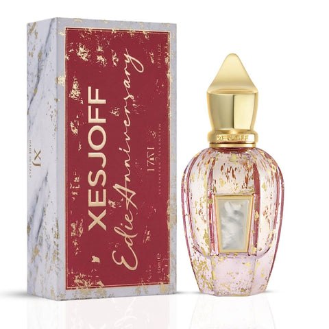 Xerjoff Elle Anniversary parfum spray 50ml, elegant perfume bottle with a sleek design and luxurious gold accents.