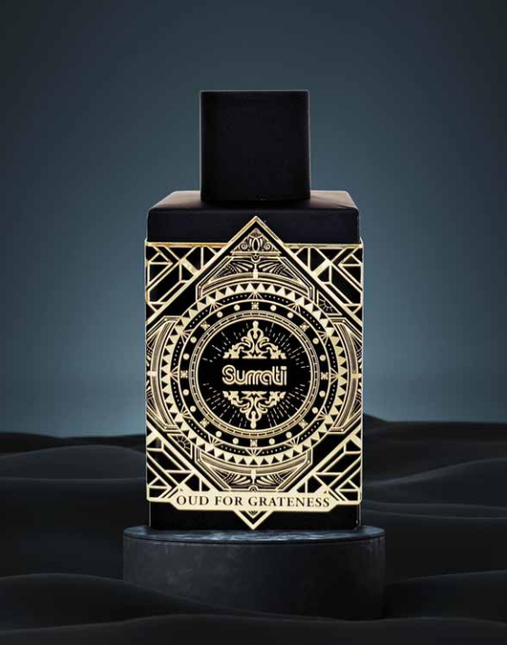 Surrati Oud For Grateness EDP 100ML fragrance bottle with elegant packaging, designed for both men and women.