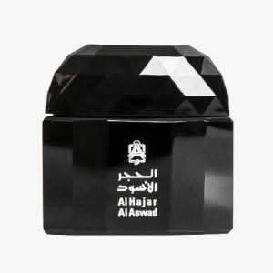 Al Hajar Al Aswad perfume oil by ASQ Abdul Samad Al Qurashi, 30ml CPO concentrated perfume oil in a glass bottle with gold cap.
