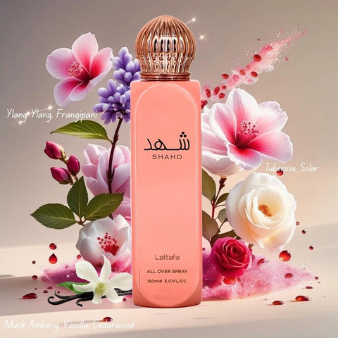 Mayar, Ameerat Al Arab, Mayar Natural Intense, Ana Abiyedh Rouge & Shahd All-Over Sprays 150ml  (5.07 oz) by Lattafa | Five Iconic Scents, Endless Refresh (Bundle) - Intense Oud
