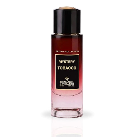 Bonanza Satrangi Mystery Tobacco EDP spray 100ML bottle with sleek packaging, showcasing a bold, woody, and luxurious fragrance.