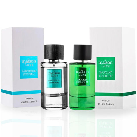 Maison Luxe Patchouli Imperial & Maison Luxe Woody Delight - EDP Sprays 110ML (3.8 OZ) by Hamidi | Long Lasting Fragrances. (MYSTIC BUNDLE) - Intense Oud
