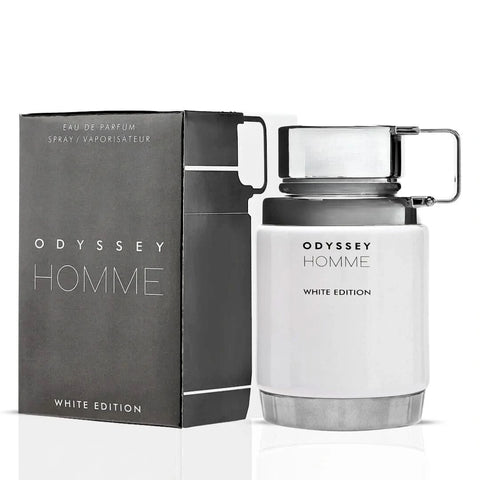Odyssey Homme White and Odyssey Revolution Ultra Eau de Parfum sprays by Armaf, 100ml bundle, featuring sleek bottles and elegant packaging.
