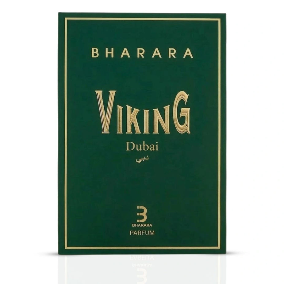 Bharara Viking Dubai Eau De Parfum spray bottle, 100ml, featuring a sleek design and branding by Bharara.