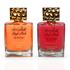 Royal Musk Caramel Toffee & Royal Musk Pomegranate Raspberry - EDP Sprays 100ML (3.4 OZ) By SURRATI | Exquisite Fragrances. (ROYAL BUNDLE) - Intense Oud