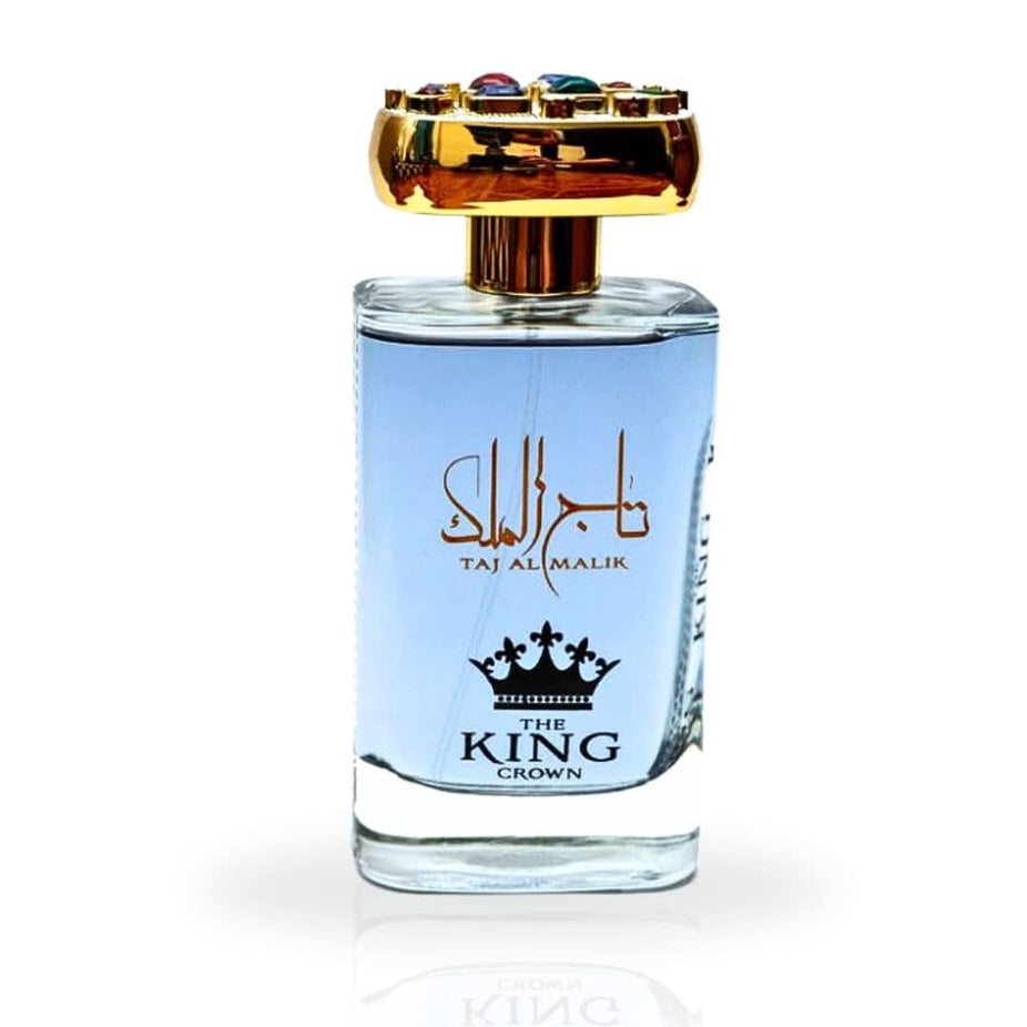 Taj Al Malik EDP spray by Ard Al Zaafaran, 100ml bottle, featuring warm spicy and floral fragrance notes.