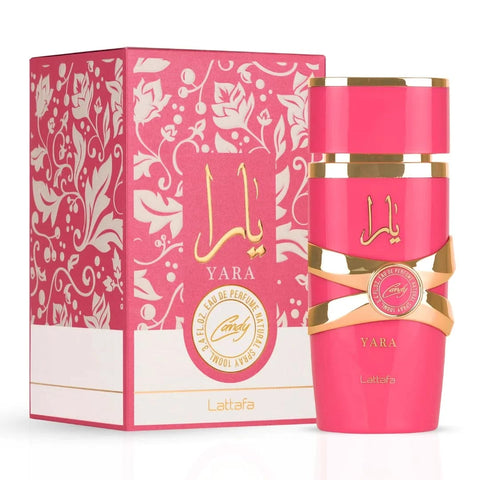 Bundle of Yara Candy and Pink Blush Shams Al Emarat Eau de Parfum sprays by Intense Oud, featuring floral and fruity fragrances.