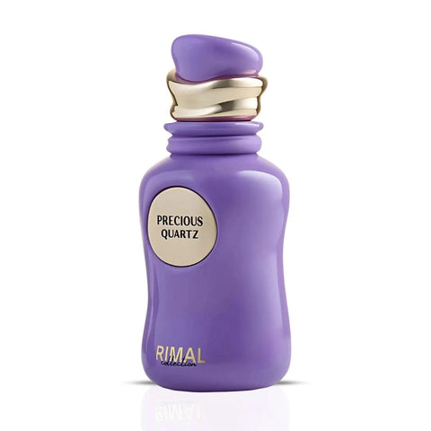 Precious Quartz Eau de Parfum spray by Rimal Collection in a sleek 100ml bottle, featuring a clear glass design and elegant cap.