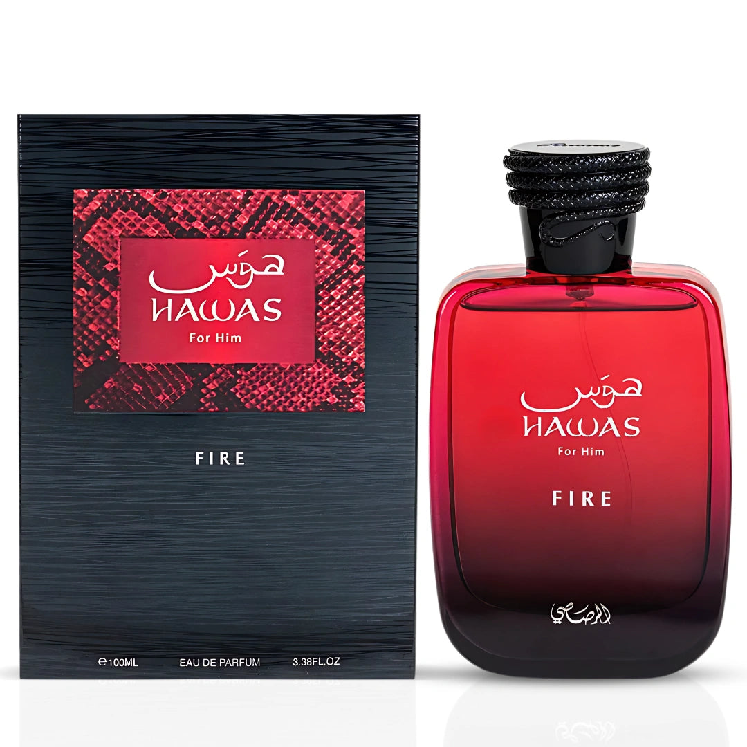 Set of five Rasasi Hawas Collection Eau De Parfum sprays including Hawas Ice, Malibu, Atlantis, Fire, and London in 100ml bottles.