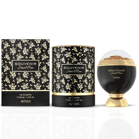A bundle of two Afnan Souvenir Blooming Bliss and Desert Rose Eau de Parfum sprays, 100ml each, with floral and desert-inspired bottles.