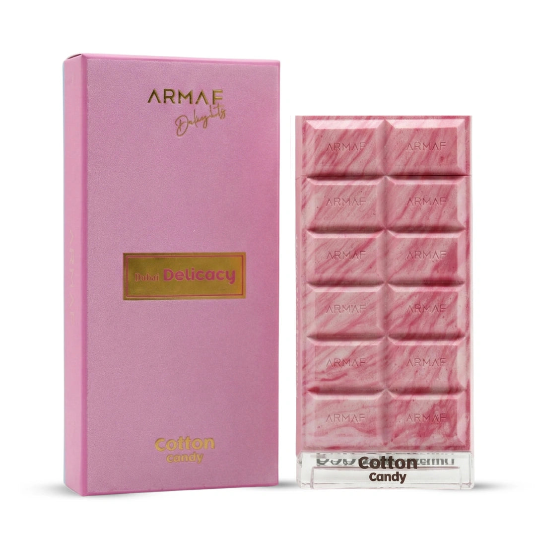 Armaf Dubai Delicacy Red Velvet, Kunafa Chocolate, and Cotton Candy Eau de Parfum spray bundle, 70ml each, with colorful packaging.