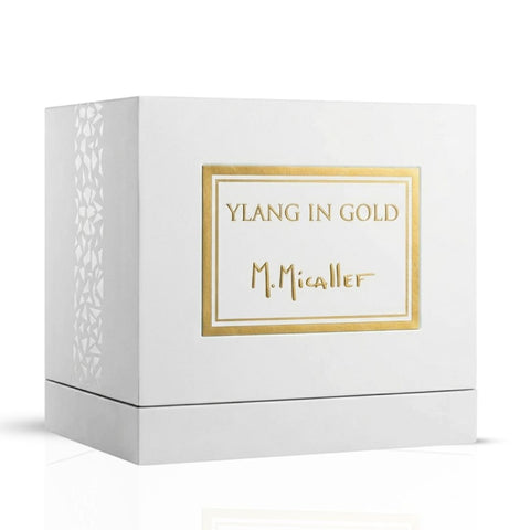 Ylang in Gold Eau de Parfum spray by M. Micallef, 100ml bottle with elegant gold and black packaging, showcasing luxurious fragrance.