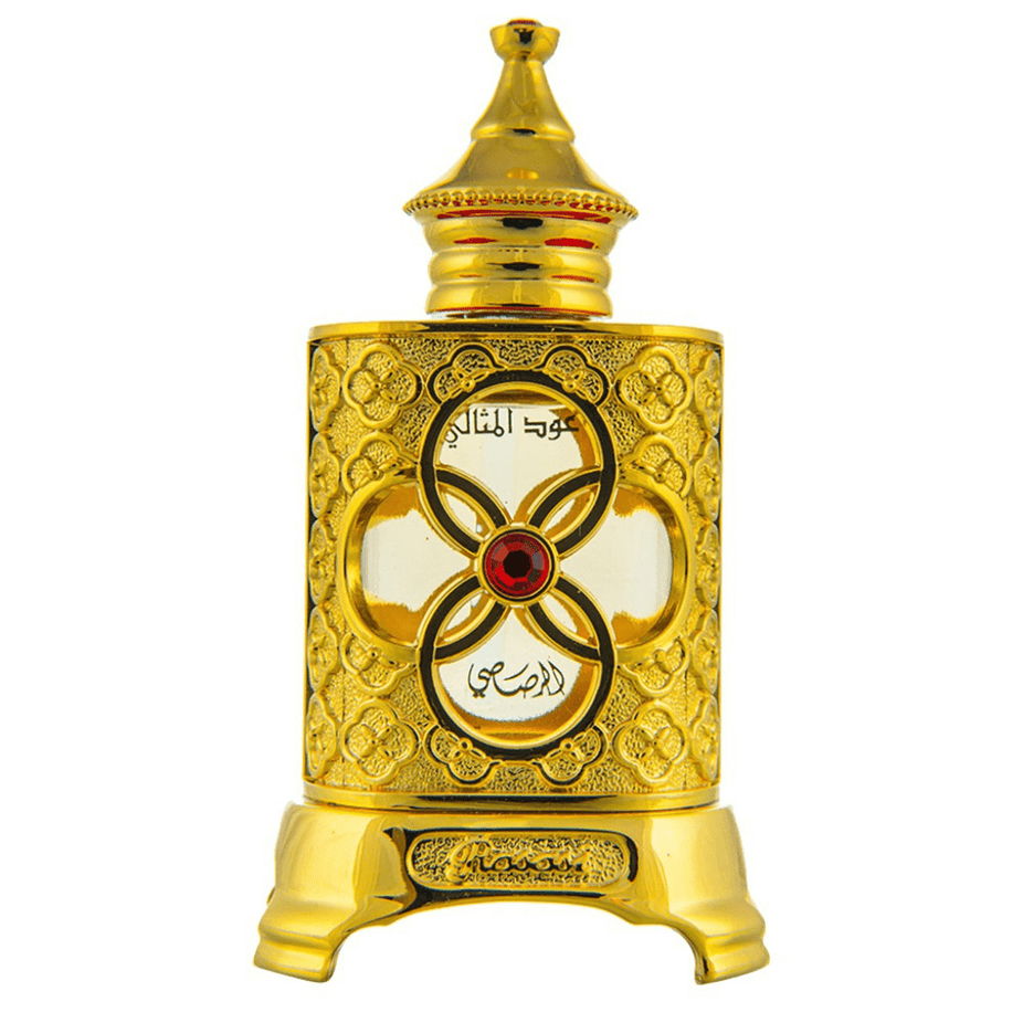 Rasasi Oudh Al Methali perfume oil bottle, 15ml CPO concentrated perfume oil with elegant packaging and dark amber color liquid.
